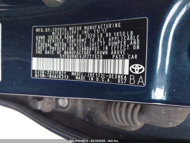 5YFBURHE4JP777628 Toyota 2zr-fe