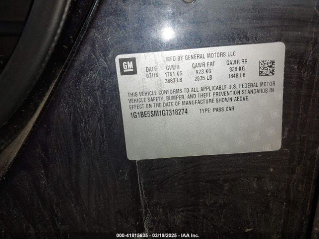 1G1BE5SM1G7318274 Chevrolet Cruze Lt Auto