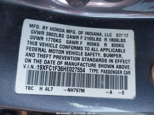 19XFC1F36HE027554 Honda Civic Ex-t