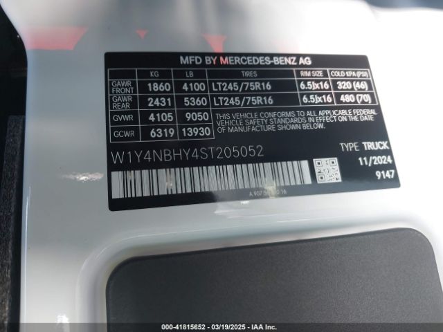 W1Y4NBHY4ST205052 Mercedes-Benz Sprinter 2500 Standard Roof 4-cyl Diesel Ho
