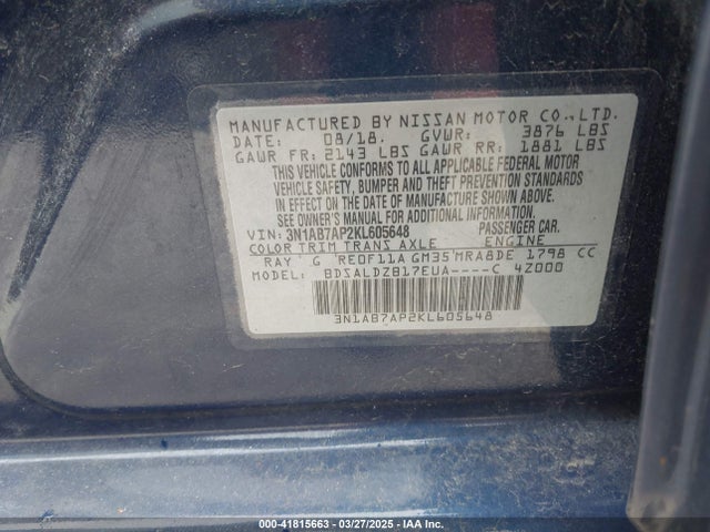 3N1AB7AP2KL605648 Nissan SENTRA SV