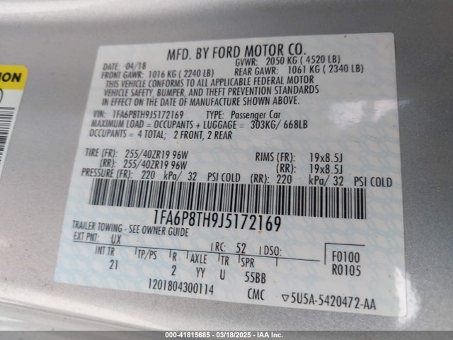 1FA6P8TH9J5172169 Ford Mustang Ecoboost