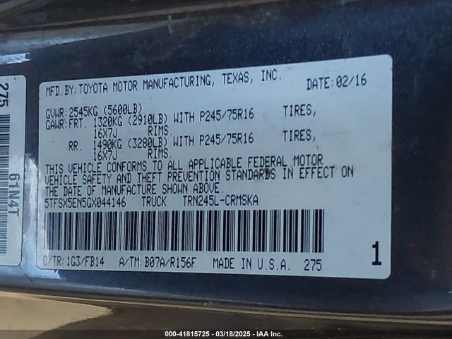 5TFSX5EN5GX044146 Toyota Tacoma Sr