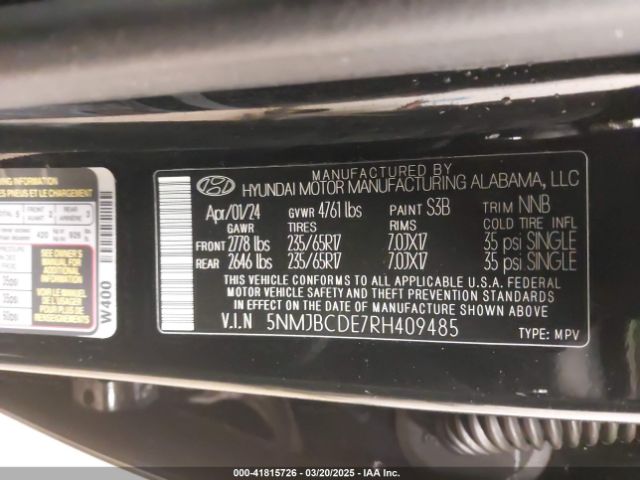 5NMJBCDE7RH409485 Hyundai TUCSON SEL