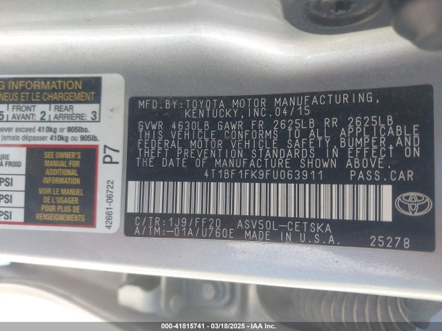 4T1BF1FK9FU063911 Toyota CAMRY SE