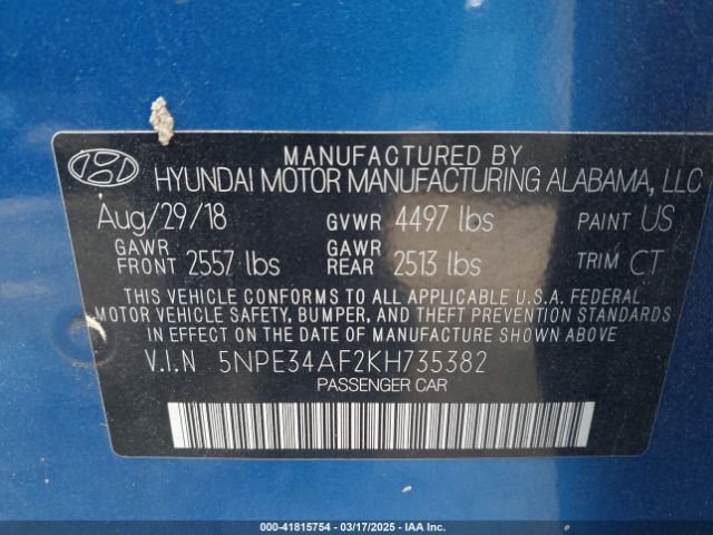 5NPE34AF2KH735382 Hyundai Sonata Sport