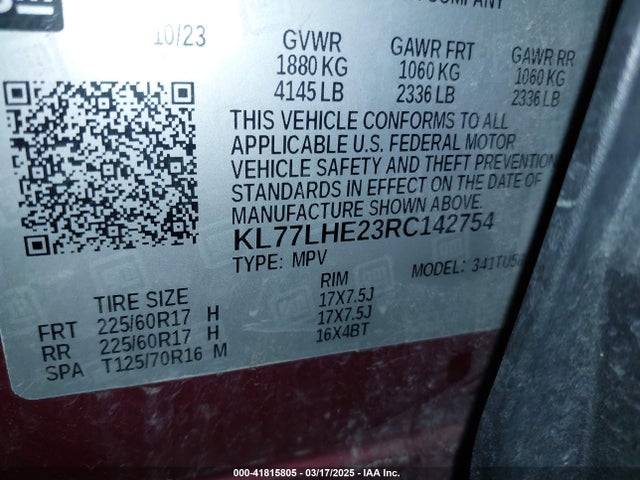 KL77LHE23RC142754 Chevrolet Trax Fwd Lt