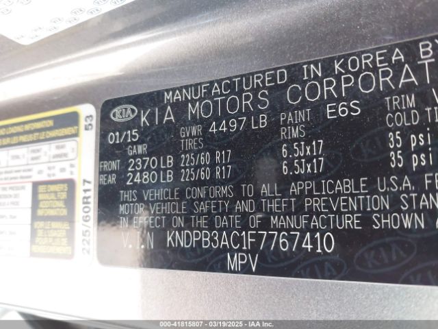 KNDPB3AC1F7767410 KIA Sportage Lx