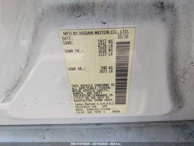 1N4AL3APXHC134362 Nissan Altima 2.5/2.5 S/2.5 Sl/2.5 Sr/2.5 Sv
