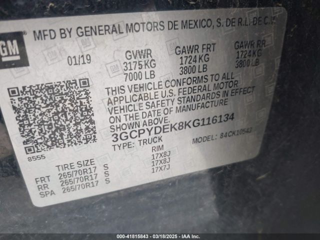 3GCPYDEK8KG116134 Chevrolet Silverado 1500 Lt