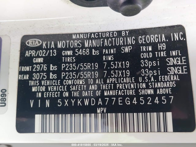5XYKWDA77EG452457 KIA Sorento Sx V6