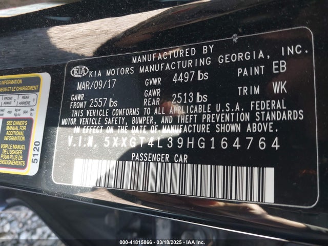 5XXGT4L39HG164764 KIA Optima Lx