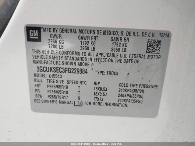 3GCUKSEC3FG229884 Chevrolet l83 - vvt, active fuel management, aluminum
