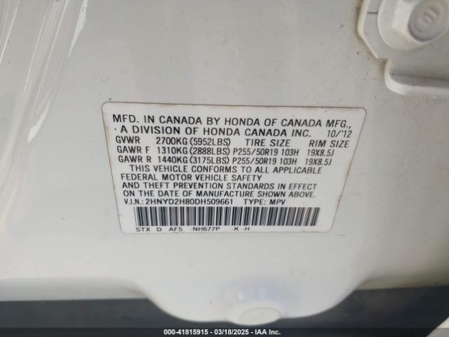 2013 ACURA MDX 2HNYD2H80DH509661 Photo 8