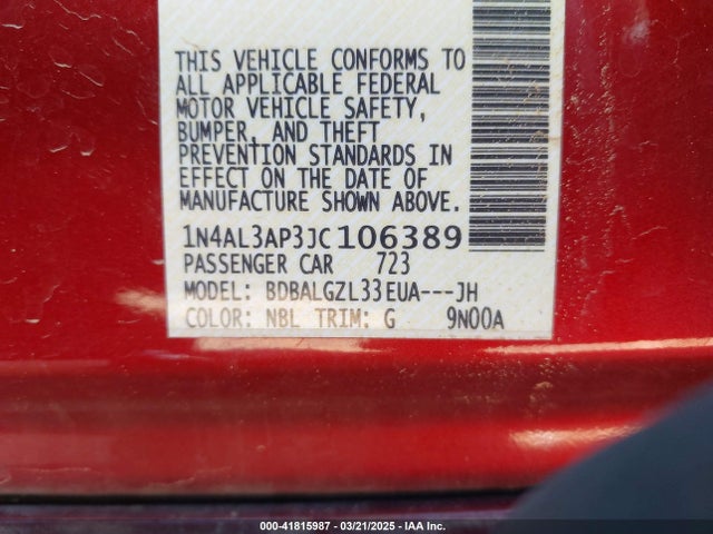 1N4AL3AP3JC106389 Nissan Altima 2.5 S
