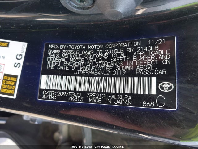 Toyota COROLLA LE 2022 JTDEPMAE4NJ210119 Image 9