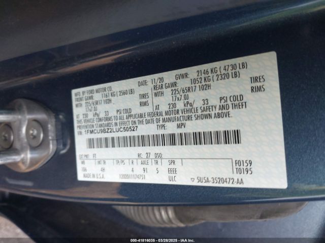1FMCU9BZ2LUC50527 Ford Escape Se Sport Hybrid