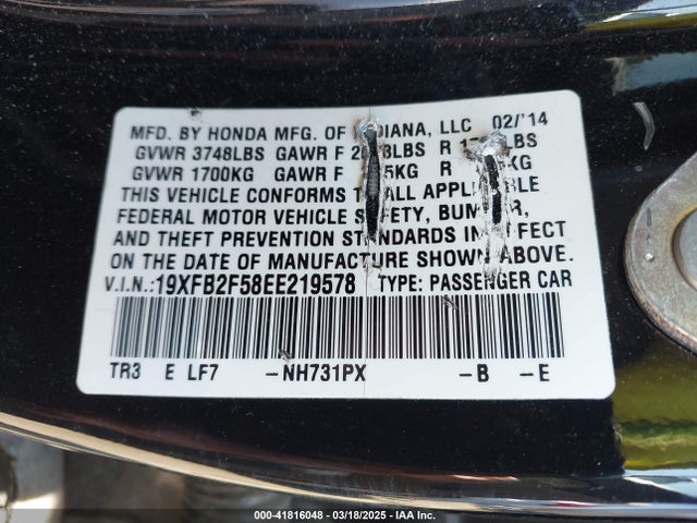 19XFB2F58EE219578 Honda Civic Lx