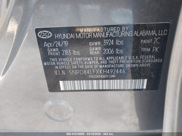 5NPD84LFXKH492446 Hyundai Elantra Value Edition