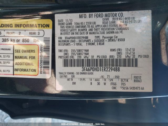 3FA6P0HD1ER229488 Ford FUSION SE