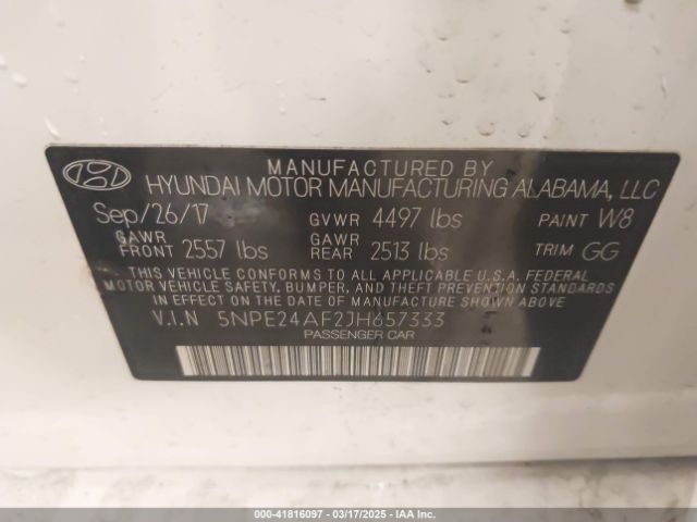 5NPE24AF2JH657333 Hyundai SONATA SE