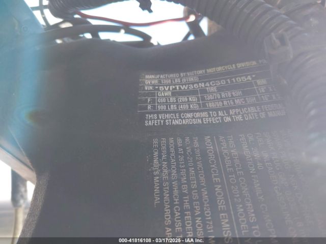 2012 VICTORY MOTORCYCLES CROSS COUNTRY 5VPTW36N4C3011054 Photo 9