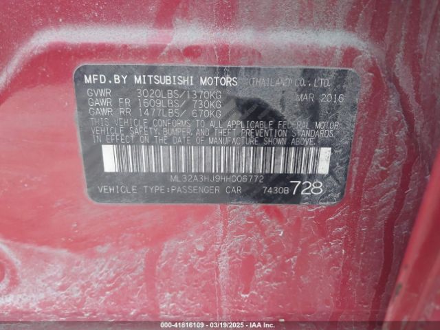 ML32A3HJ9HH006772 Mitsubishi MIRAGE ES