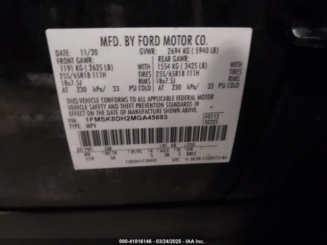 1FMSK8DH2MGA45693 Ford EXPLORER XLT