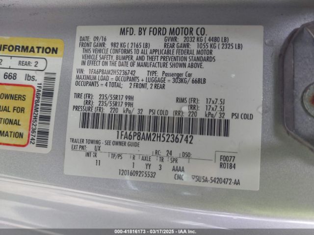 1FA6P8AM2H5236742 Ford Mustang V6