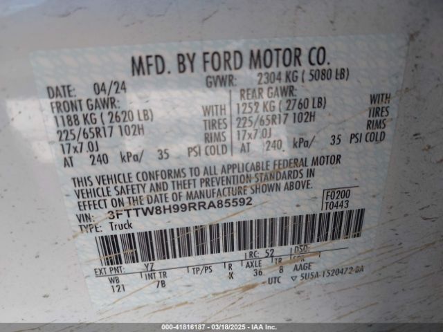 3FTTW8H99RRA85592 Ford Maverick Xlt