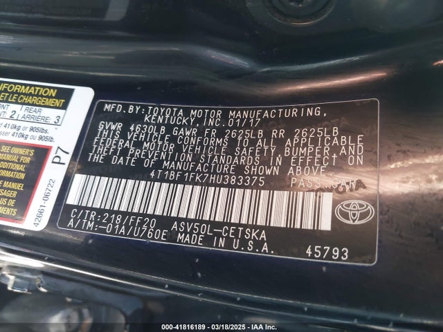 Toyota CAMRY SE 2017 4T1BF1FK7HU383375 Image 9