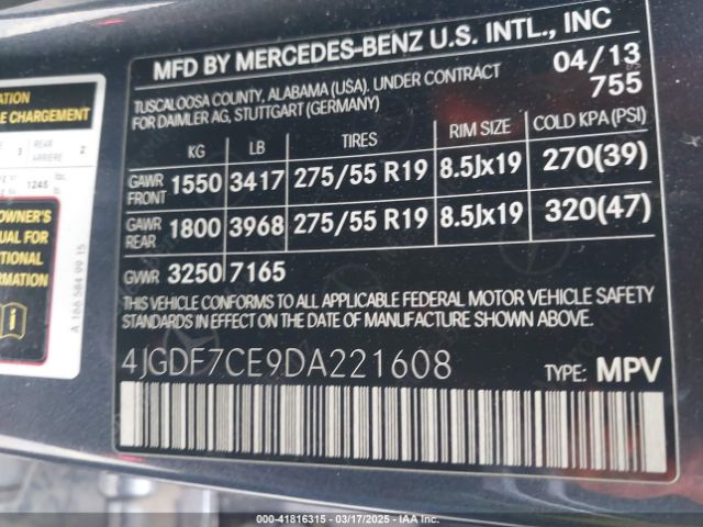 2013 MERCEDES-BENZ GL 450 4JGDF7CE9DA221608 Photo 8