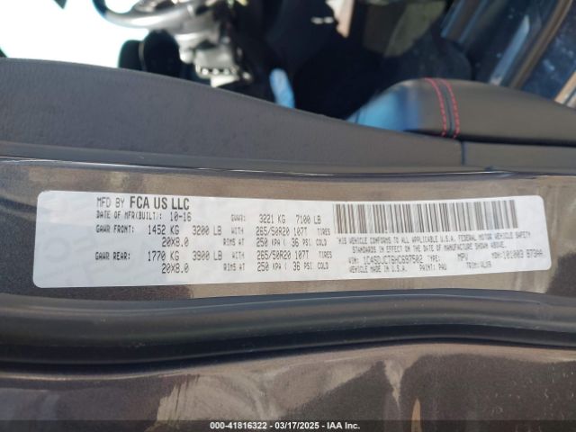 1C4SDJCT6HC697502 Dodge Durango R/t Awd