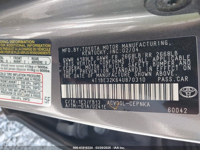 Продажа на аукционе авто 2004 Toyota Camry Le, vin: 4T1BE32K64U870310, номер лота: 41816324