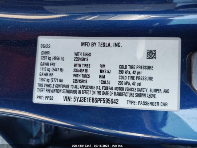5YJ3E1EB6PF595642 Tesla Model 3 Long Range Dual Motor All-wheel Drive