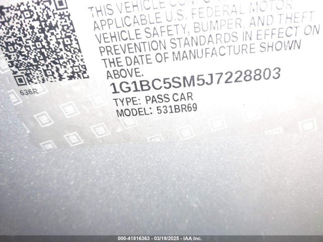 1G1BC5SM5J7228803 Chevrolet Cruze Ls Auto