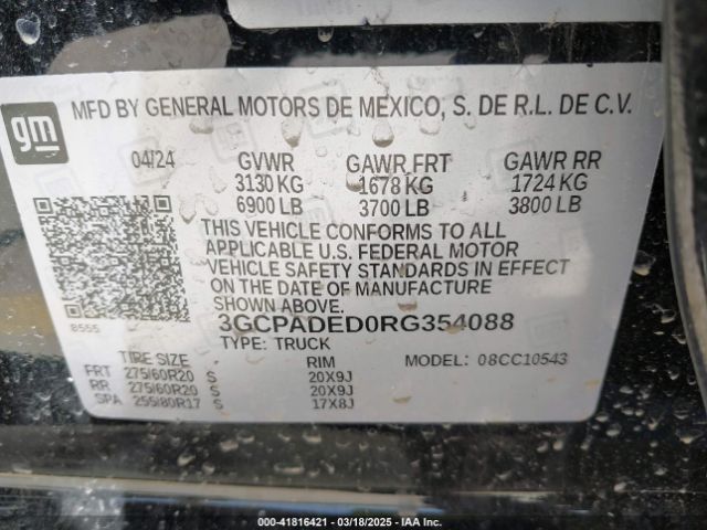 3GCPADED0RG354088 Chevrolet Silverado 1500 2wd  Short Bed Rst