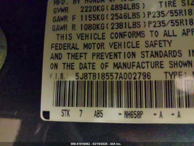 2007 ACURA RDX 5J8TB18557A002796 Photo 8