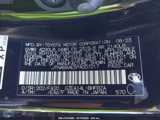 JTNABAAE5PA007217 Toyota Gr Corolla Core