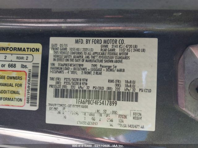 1FA6P8CF4F5417899 Ford MUSTANG GT