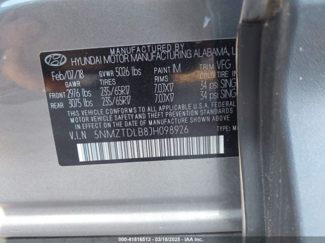 5NMZTDLB8JH098926 Hyundai Santa Fe Sport 2.4l