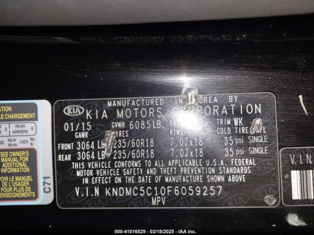 KNDMC5C10F6059257 KIA SEDONA EX