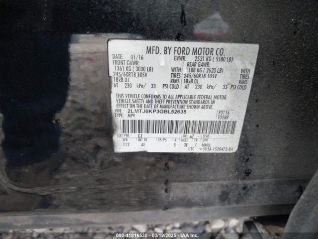 2LMTJ6KP3GBL52635 Lincoln Mkx Select