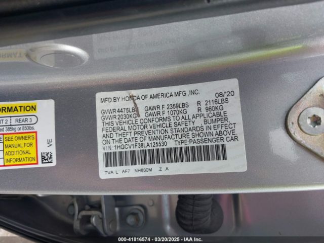 1HGCV1F38LA125530 Honda Accord Sport