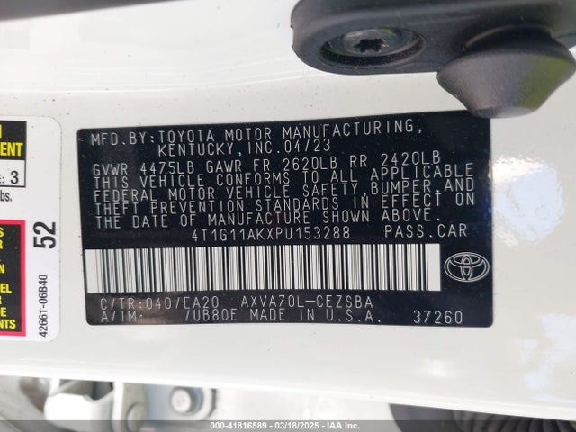 4T1G11AKXPU153288 Toyota CAMRY SE