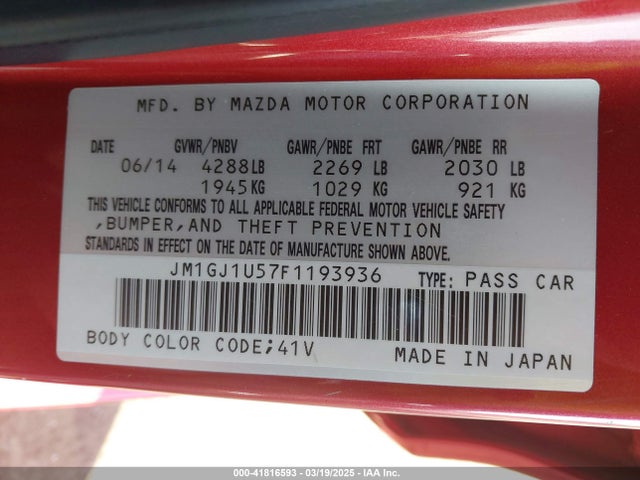 JM1GJ1U57F1193936 Mazda Mazda6 I Sport