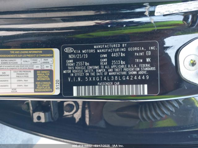 5XXGT4L38LG424449 KIA Optima Lx