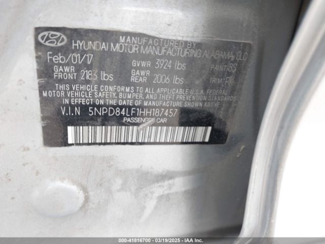 5NPD84LF1HH187457 Hyundai ELANTRA SE