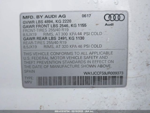 WA1JCCFS9JR009373 Audi Q3 2.0t Premium/2.0t Sport Premium