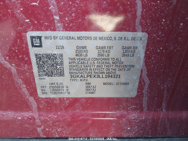 3GKALPEX3LL194321 GMC Terrain Fwd Slt